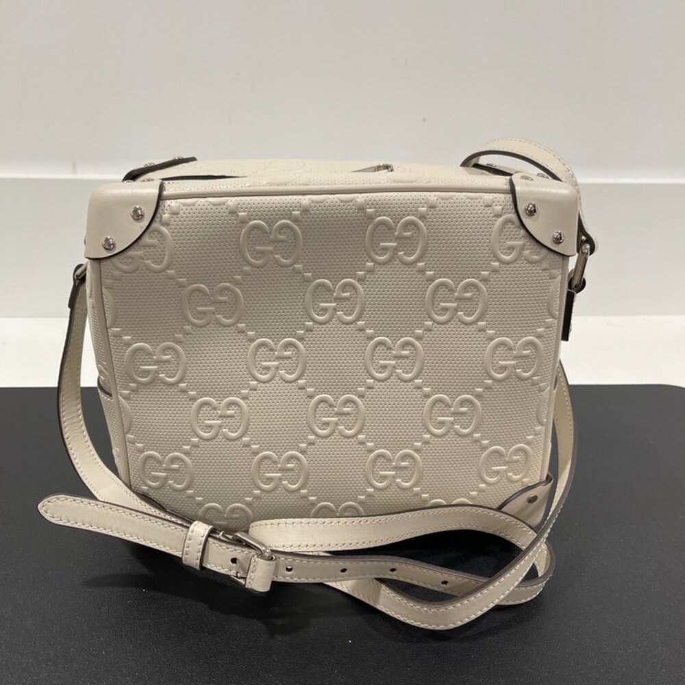 Gucci Calfskin GG Tennis Embossed Square Messenger Bag Mystic White (JB1362) - Picture 2 of 9
